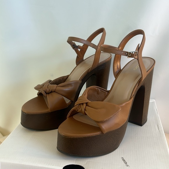 ALDO Bambola platform brown sandal heels size 8 NEW WITH BOX - Picture 3 of 6